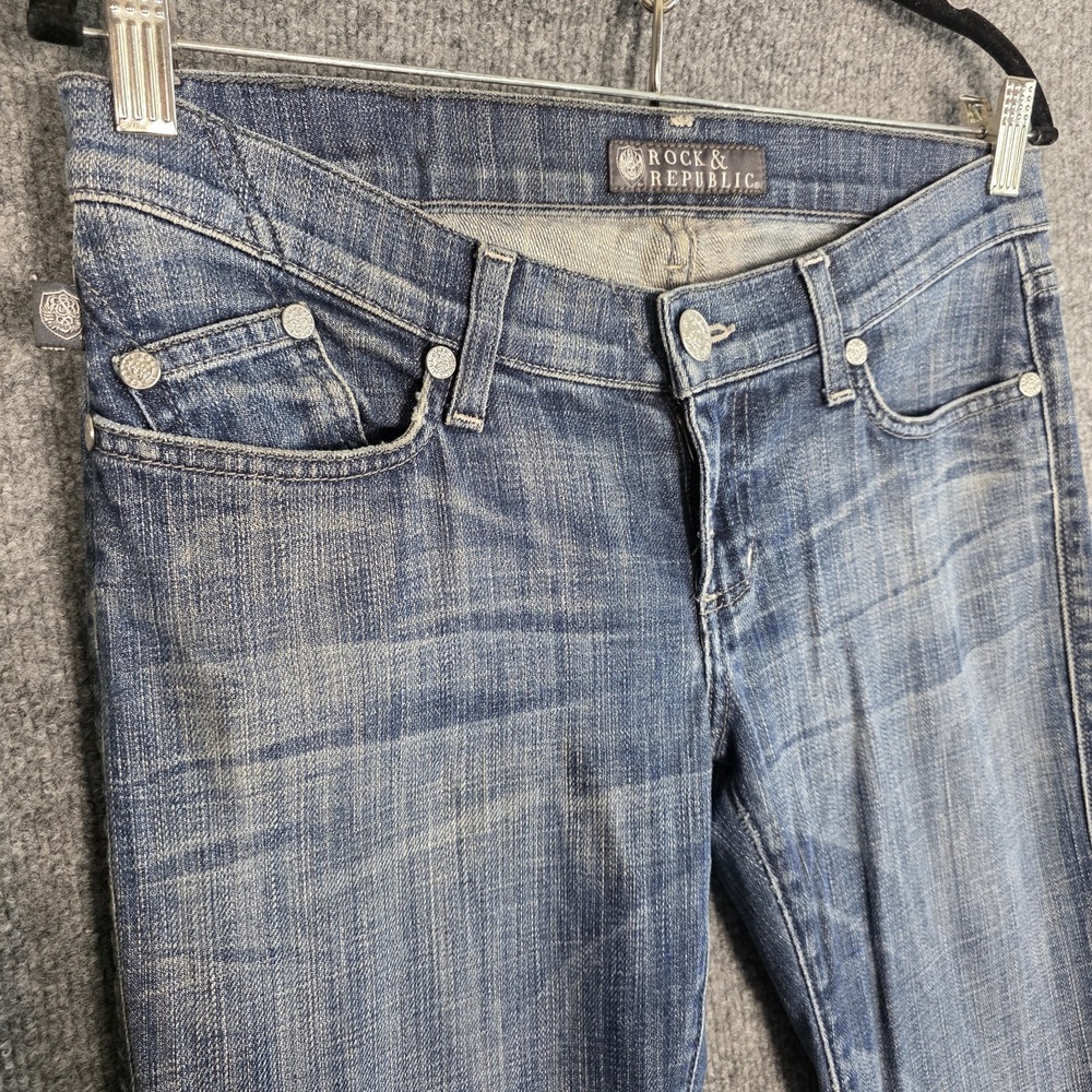 Rock & Republic Jeans Womens 28 Flare Low Rise Y2K Denim Boot Cut Embroidered - Picture 3 of 10